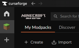 Tlačítko Import v aplikaci CurseForge